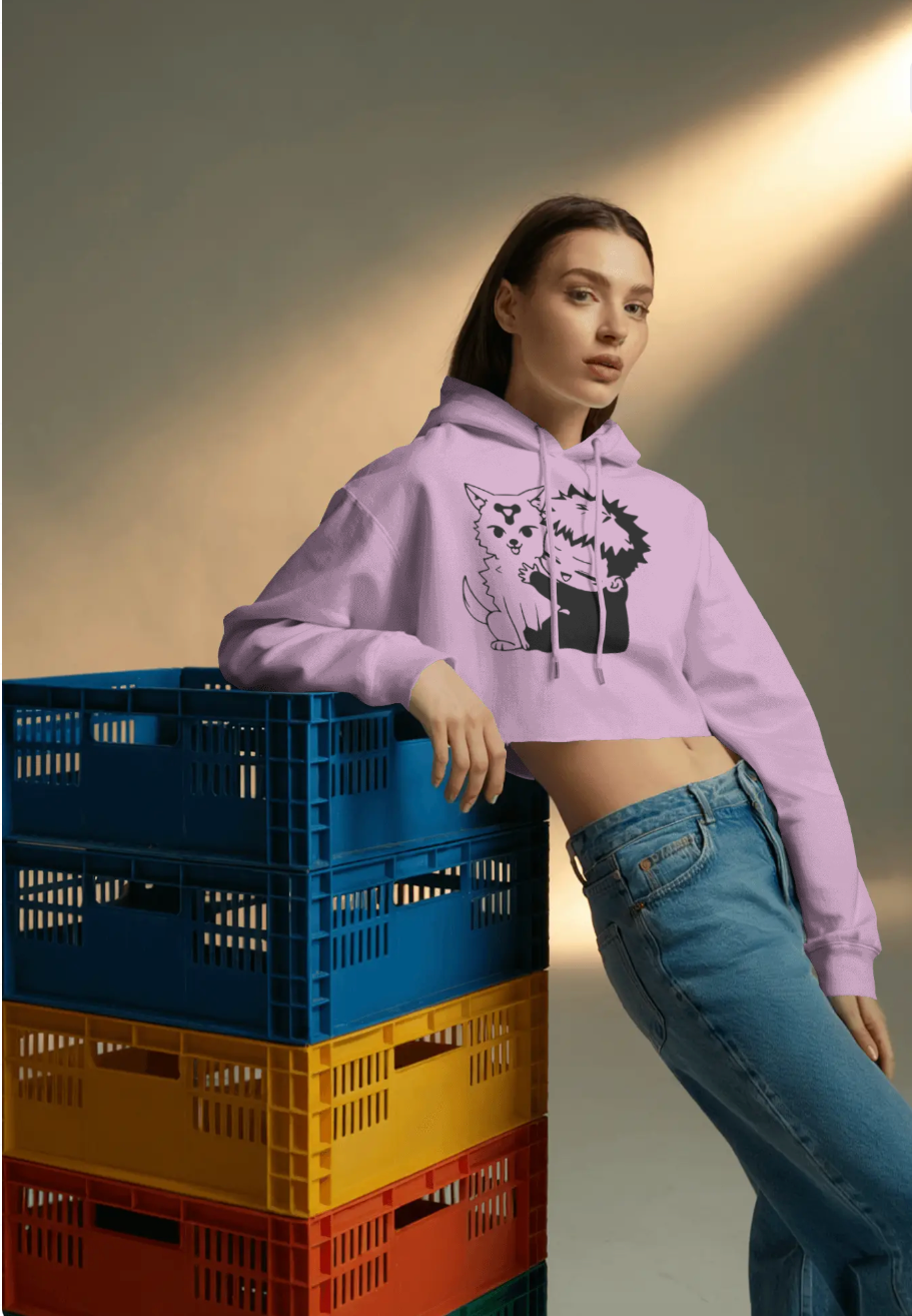 Jujutsu Kaisen Women’s Crop Hoodie – Yuji & Wolf Shikigami Edition