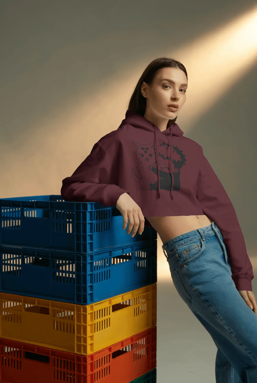 Jujutsu Kaisen Women’s Crop Hoodie – Yuji & Wolf Shikigami Edition